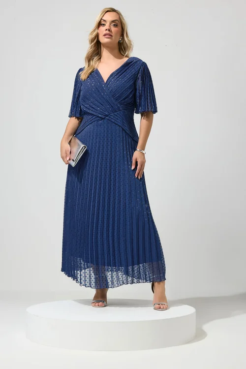 Yours London Curve Blue Pleated Wrap Maxi Dress - 22 Image 1