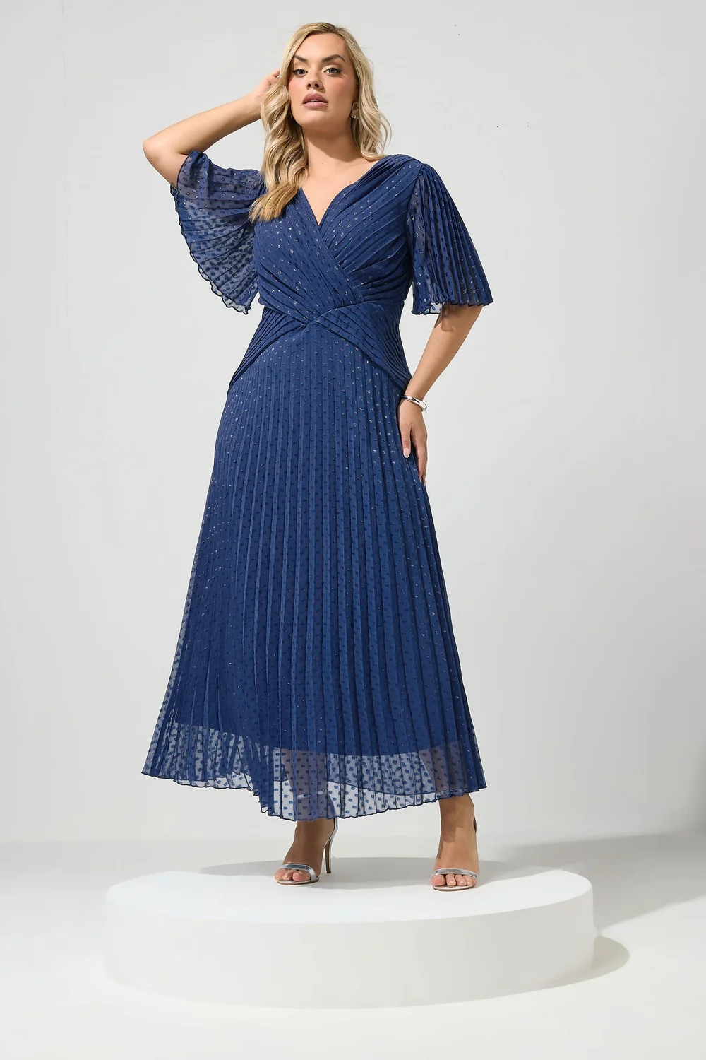 Yours London Curve Blue Pleated Wrap Maxi Dress - 22 Image 2