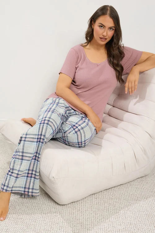 Yours Curve Pink Check Extra Wide Leg Pointelle Pyjama Set - 14-16 Image 3