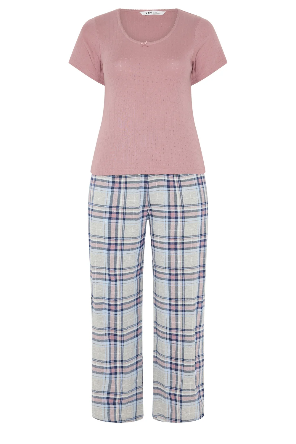 Yours Curve Pink Check Extra Wide Leg Pointelle Pyjama Set - 14-16 Image 5