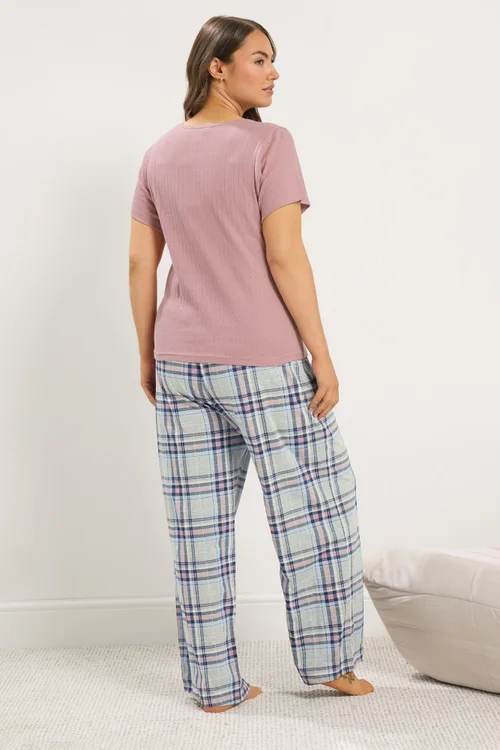 Yours Curve Pink Check Extra Wide Leg Pointelle Pyjama Set - 14-16 Image 2