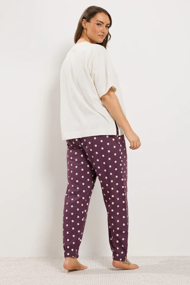 Yours Curve Ivory White Capybara Polka Dot Cuffed Pyjama Set