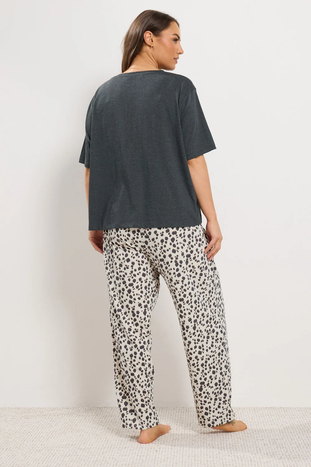 Yours Curve Charcoal Grey Leopard Wide Leg Pyjama Set - 38-40 Image 2