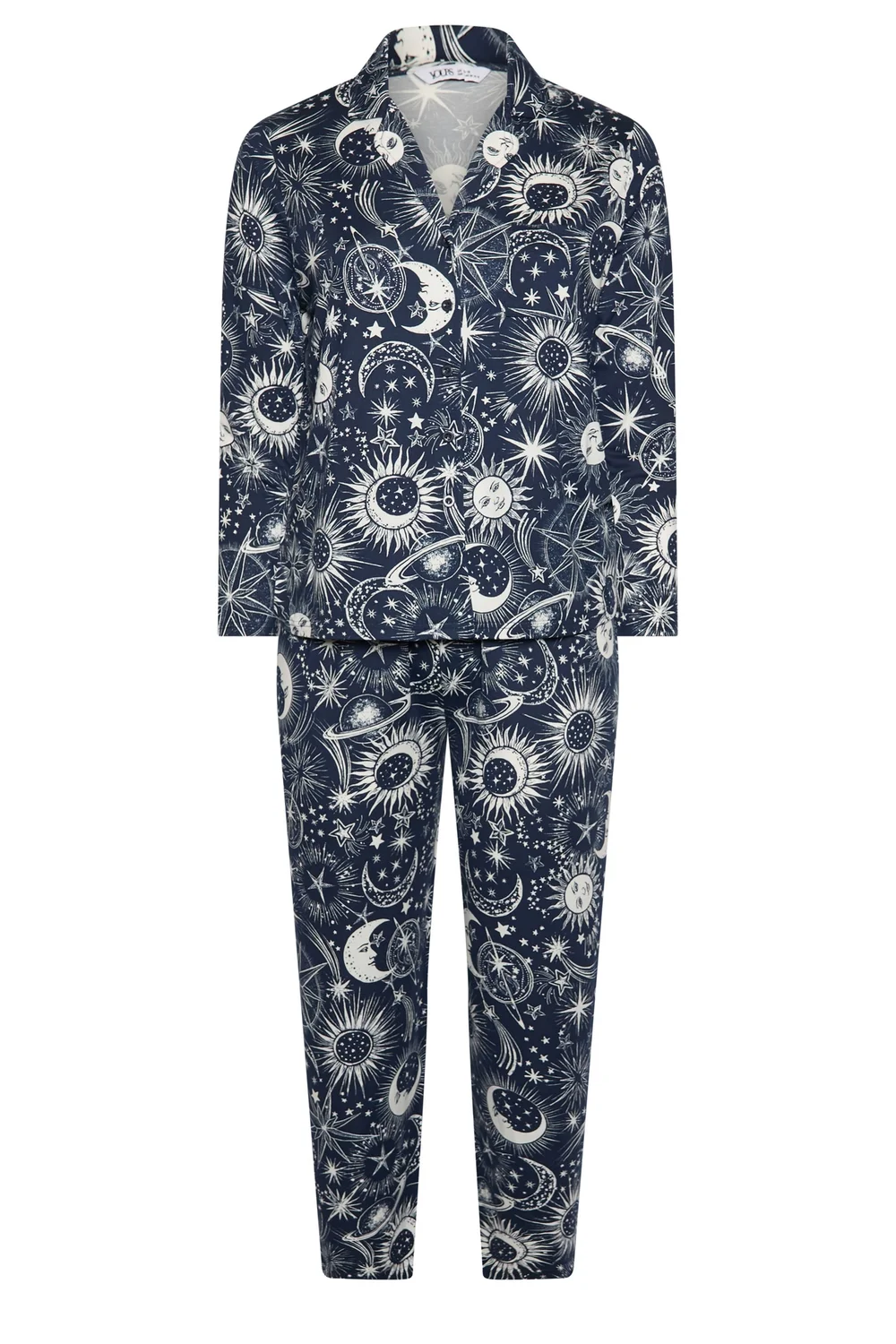 Yours Curve Navy Blue Celestial Print Soft Touch Pyjama Set - 30-32 Image 1
