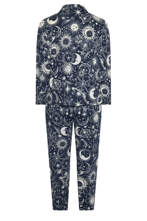 Yours Curve Navy Blue Celestial Print Soft Touch Pyjama Set - 30-32 Image 2