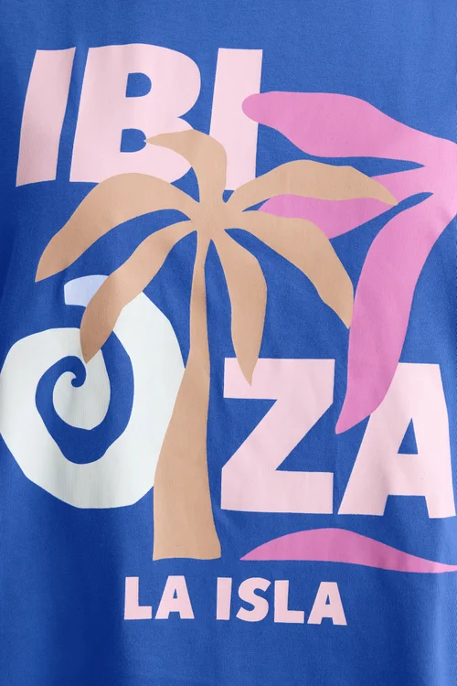 Yours Curve Blue & Leopard Print 'Ibiza' Pyjama Set - 30-32 Image 4