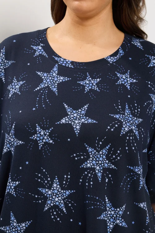 Yours Curve Navy Blue Star Soft Touch Wide Leg Pyjama Set - 18-20 Image 4