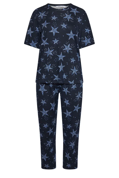 Yours Curve Navy Blue Star Soft Touch Wide Leg Pyjama Set - 18-20 Image 5