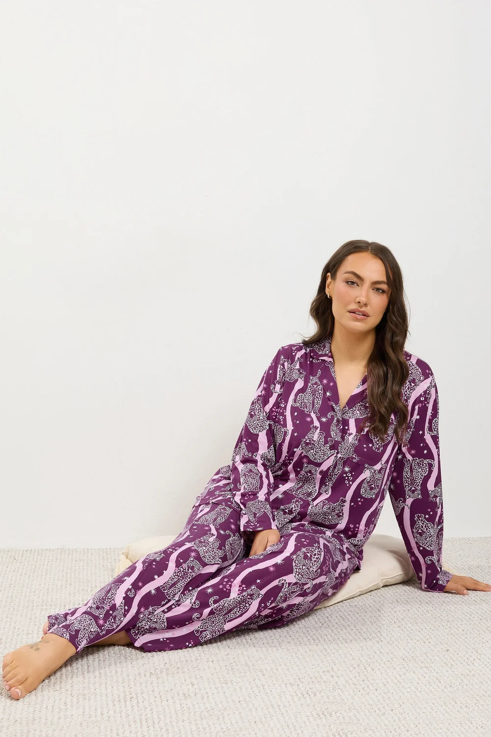 Yours Curve Burgundy Red Leopard Graphic Soft Touch Pyjama Set - 10-12 Image 2