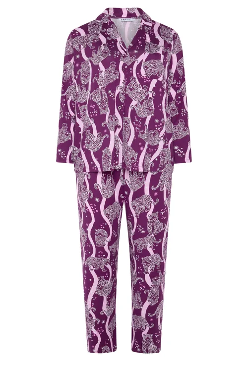 Yours Curve Burgundy Red Leopard Graphic Soft Touch Pyjama Set - 10-12 Image 5