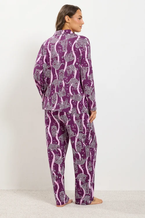 Yours Curve Burgundy Red Leopard Graphic Soft Touch Pyjama Set - 10-12 Image 3