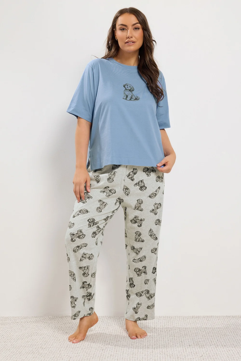Yours Curve Blue Cockapoo Wide Leg Pyjama Set - 22-24 Image 2