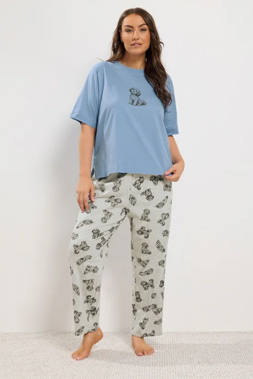 Yours Curve Blue Cockapoo Wide Leg Pyjama Set - 22-24 Image 2