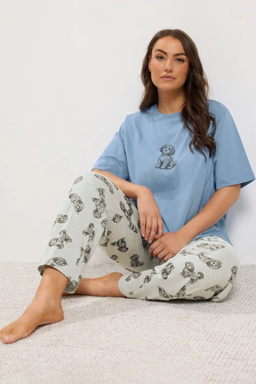 Yours Curve Blue Cockapoo Wide Leg Pyjama Set - 22-24 Image 1