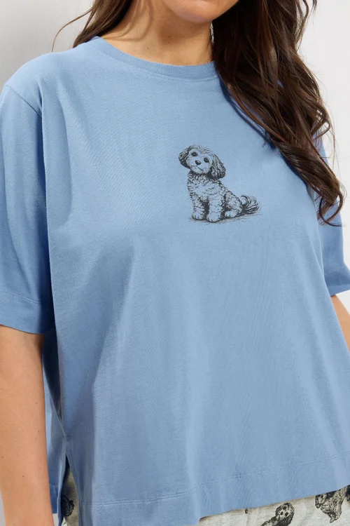 Yours Curve Blue Cockapoo Wide Leg Pyjama Set - 22-24 Image 4