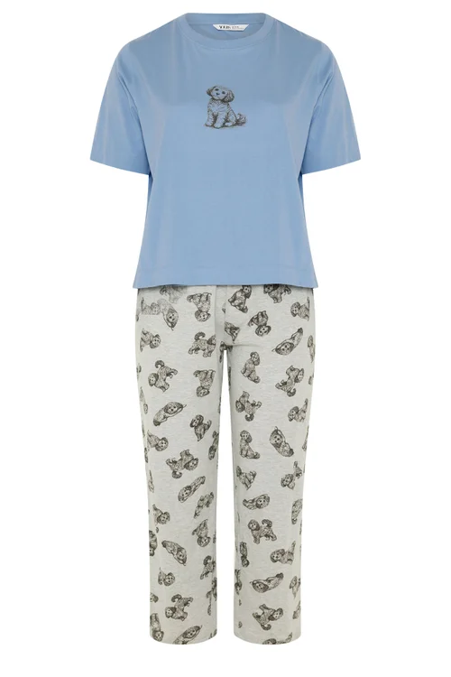 Yours Curve Blue Cockapoo Wide Leg Pyjama Set - 22-24 Image 5