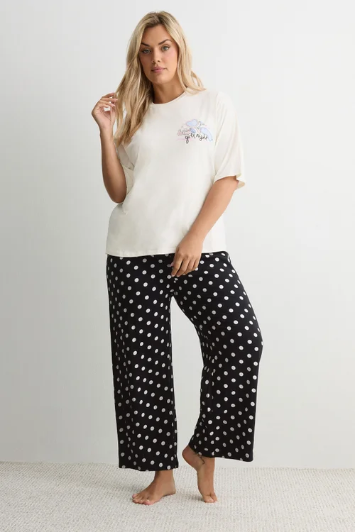 Yours Curve Ivory White 'Girls Night' Polka Dot Pyjama Set - 14-16 Image 2