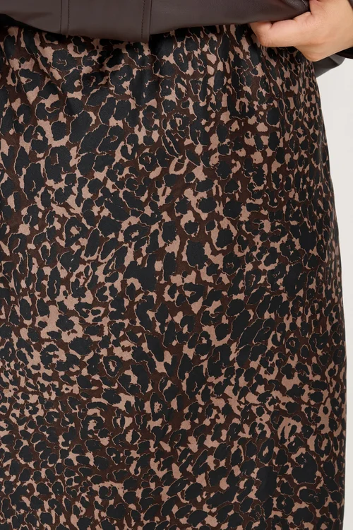 Yours Curve Brown Animal Bias Cut Satin Skirt - 22-24 Image 4
