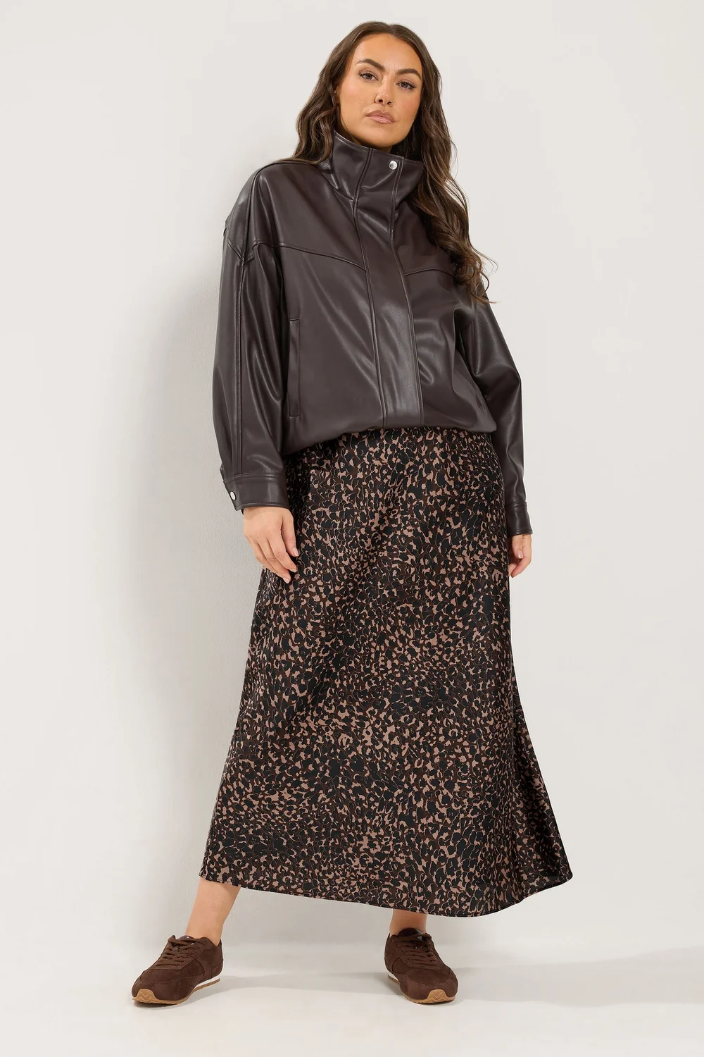 Yours Curve Brown Animal Bias Cut Satin Skirt - 22-24 Image 2