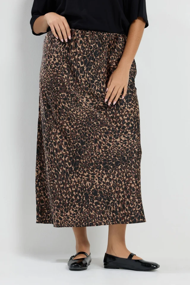 Yours Curve Brown Animal Bias Cut Satin Skirt