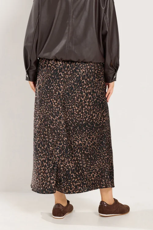 Yours Curve Brown Animal Bias Cut Satin Skirt - 22-24 Image 3