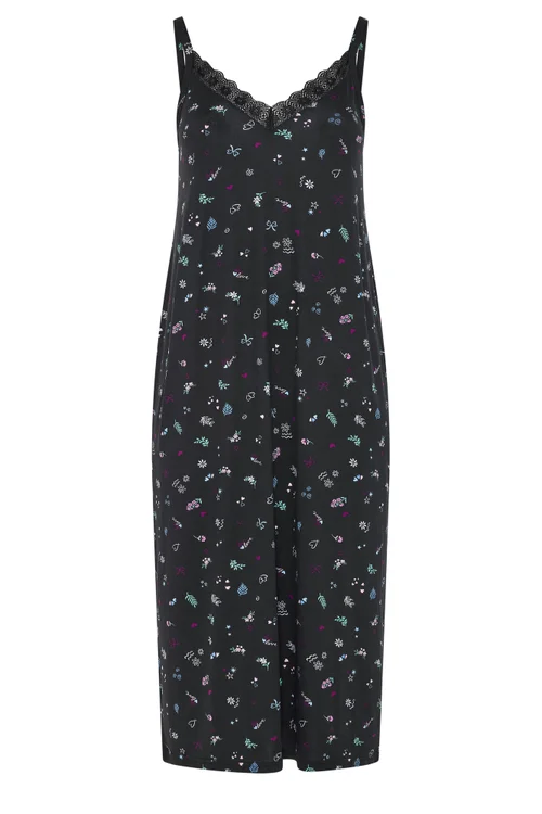 Yours Curve Black Ditsy Floral Soft Touch Chemise - 14-16 Image 5