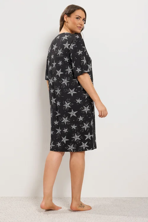 Yours Curve Black Star Print Soft Touch Nightdress - 18-20 Image 3