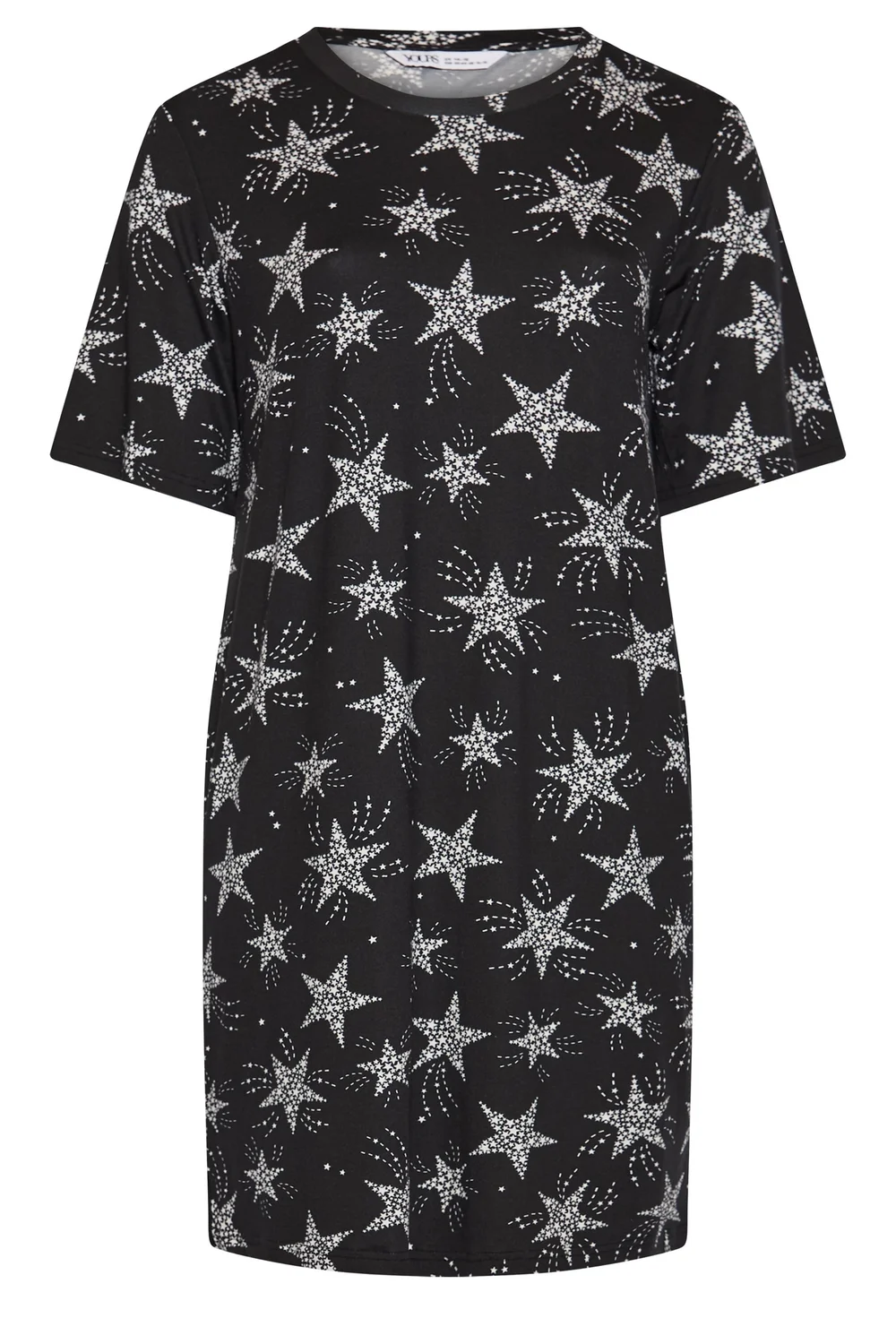 Yours Curve Black Star Print Soft Touch Nightdress - 18-20 Image 5