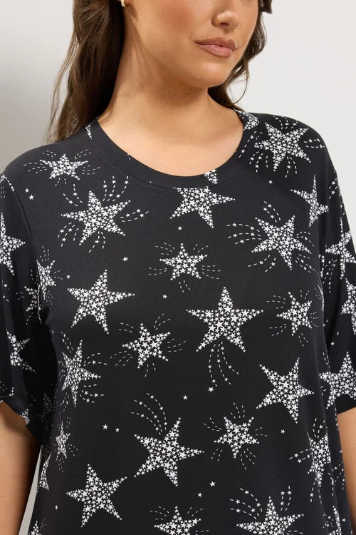 Yours Curve Black Star Print Soft Touch Nightdress - 18-20 Image 4