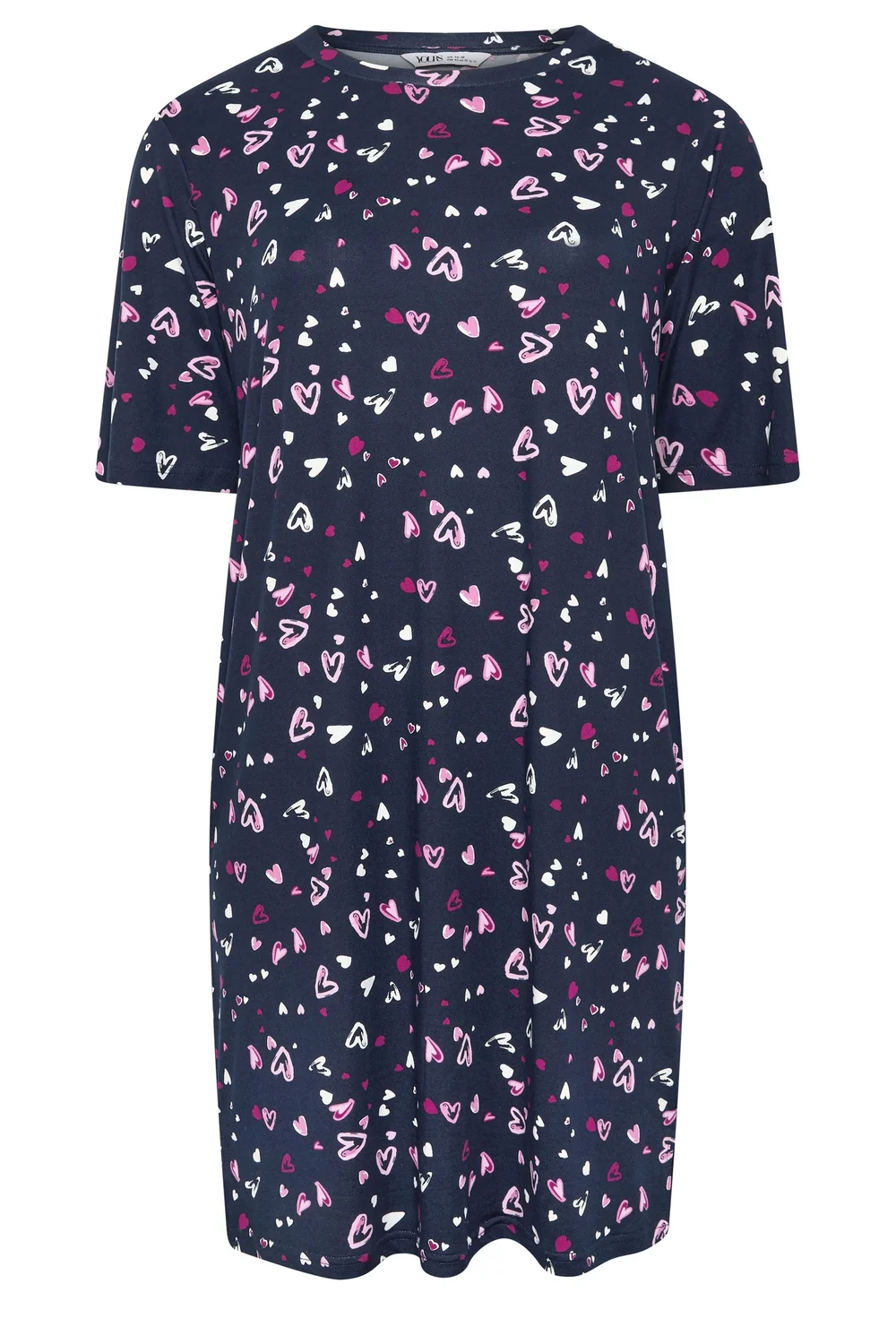 Yours Curve Navy Blue Heart Soft Touch Nightdress - 14-16 Image 5