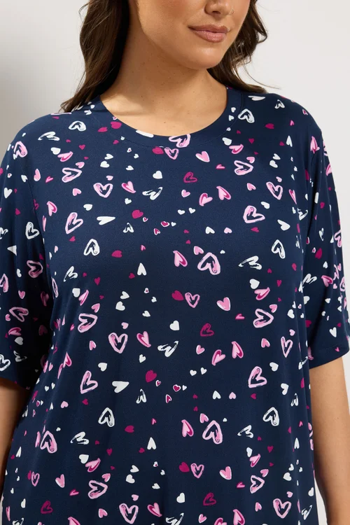 Yours Curve Navy Blue Heart Soft Touch Nightdress - 14-16 Image 4