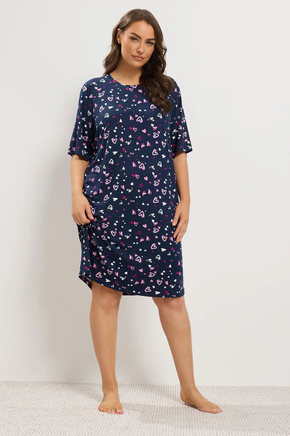 Yours Curve Navy Blue Heart Soft Touch Nightdress - 14-16 Image 1