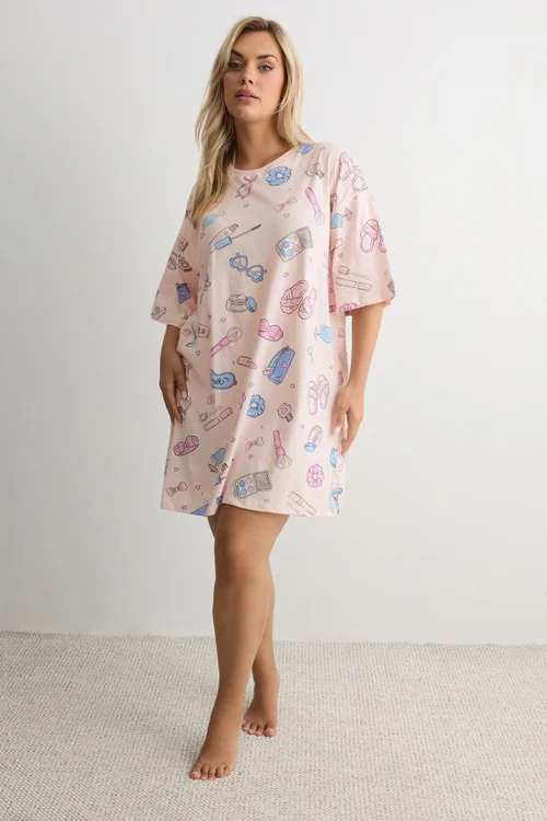 Yours Curve Pink Girly Print T-Shirt Nightdress - 10-12 Image 2