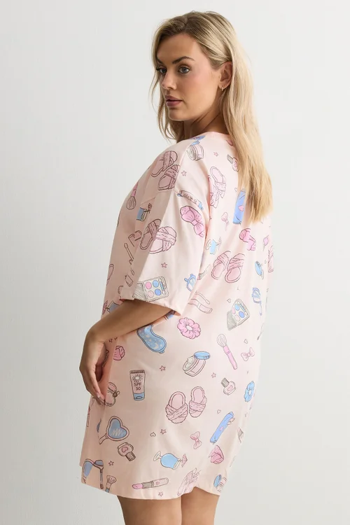 Yours Curve Pink Girly Print T-Shirt Nightdress - 10-12 Image 3