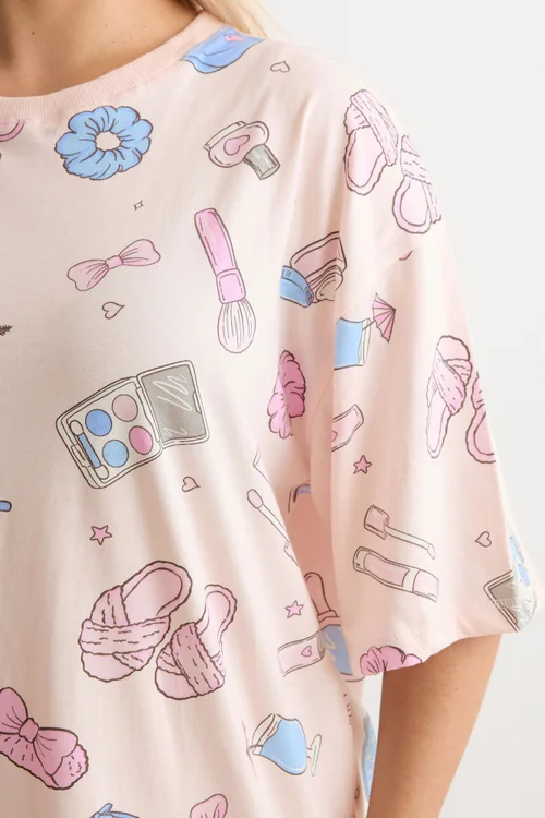 Yours Curve Pink Girly Print T-Shirt Nightdress - 10-12 Image 4