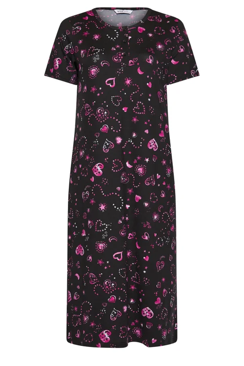 Yours Curve Black Heart Soft Touch Placket Midaxi Nightdress - 14-16 Image 5