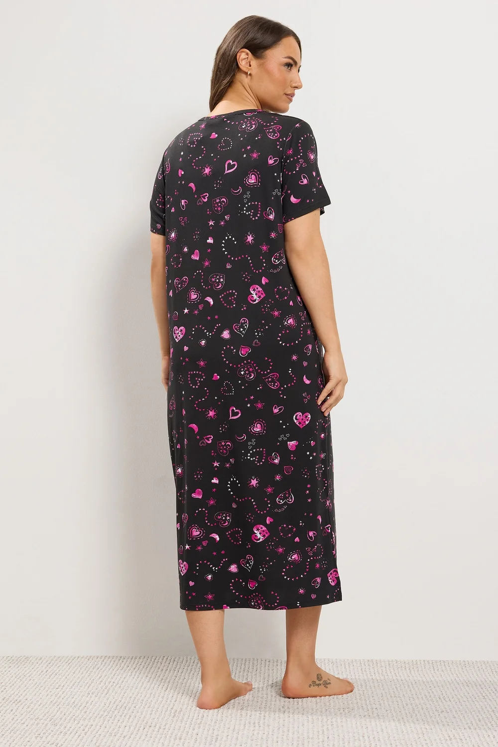 Yours Curve Black Heart Soft Touch Placket Midaxi Nightdress - 14-16 Image 3