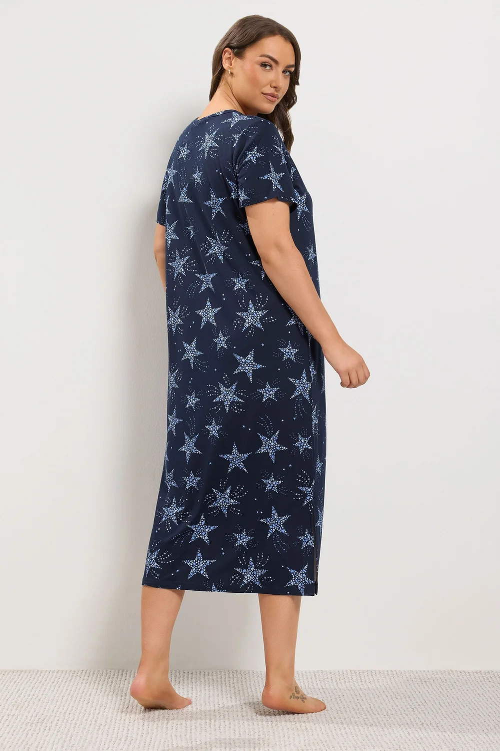 Yours Curve Navy Blue Star Placket Midaxi Nightdress - 30-32 Image 3