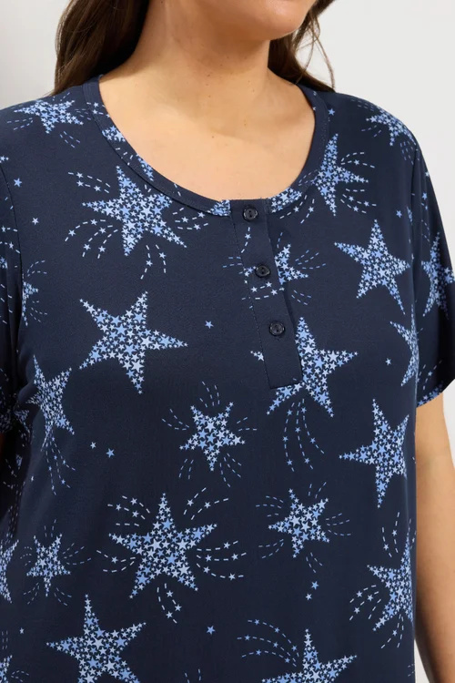 Yours Curve Navy Blue Star Placket Midaxi Nightdress - 30-32 Image 4