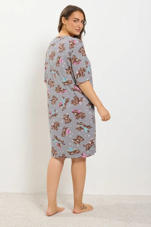 Yours Curve Grey Highland Cow Soft Touch Nightdress - 38-40 Image 3