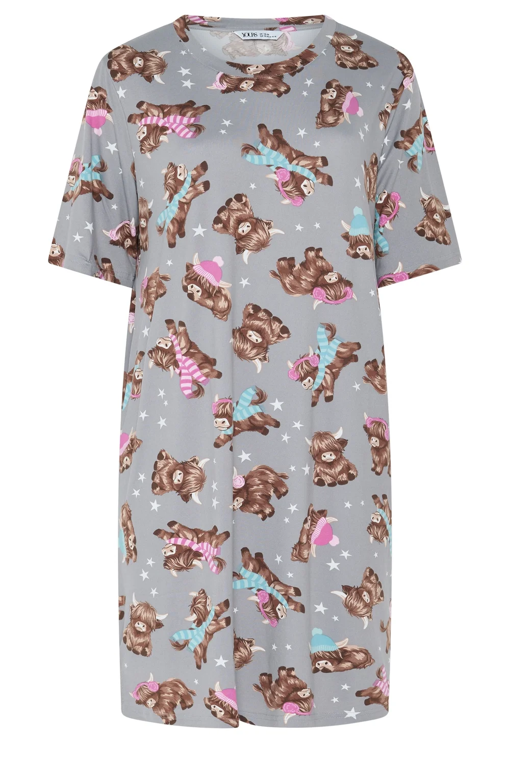 Yours Curve Grey Highland Cow Soft Touch Nightdress - 38-40 Image 5