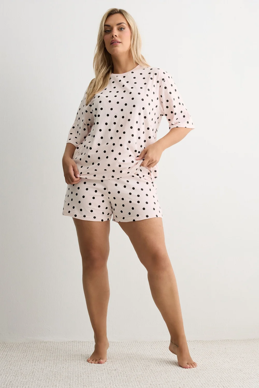 Yours Curve Pink Polka Dot Sleep Tee Top - 14-16 Image 2