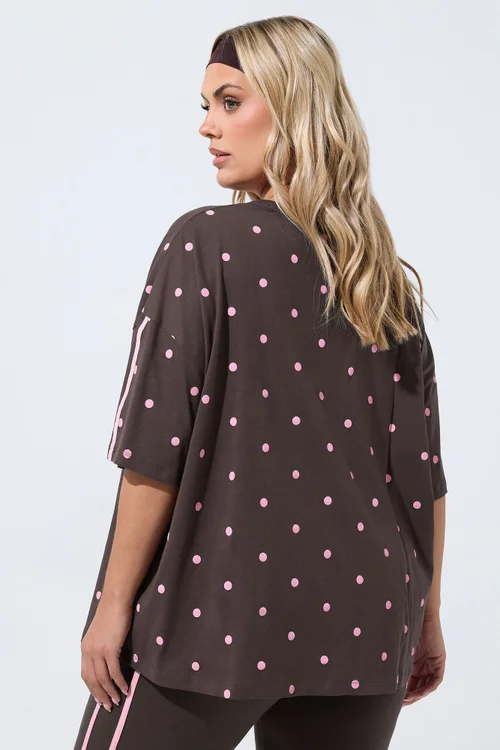 Yours Active Curve Chocolate Brown Polka Dot T-Shirt - 18 Image 1