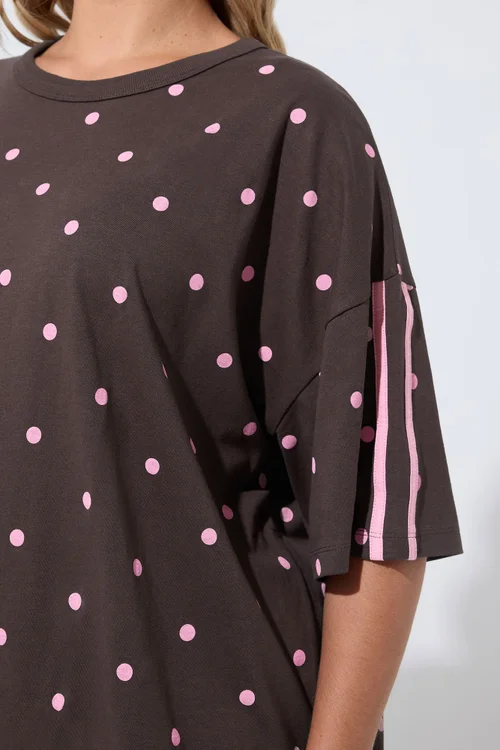 Yours Active Curve Chocolate Brown Polka Dot T-Shirt - 18 Image 2