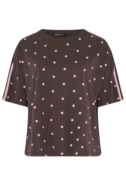 Yours Active Curve Chocolate Brown Polka Dot T-Shirt - 18 Image 3