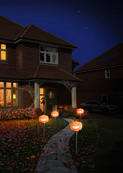 Premier Decorations Battery Operated Talking Pumpkin Path Lights with Moving Face Projection - Set of 4 - One Size Image 2