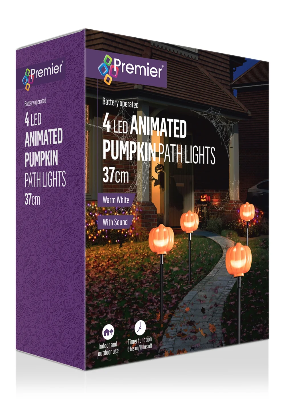 Premier Decorations Battery Operated Talking Pumpkin Path Lights with Moving Face Projection - Set of 4 - One Size Image 4