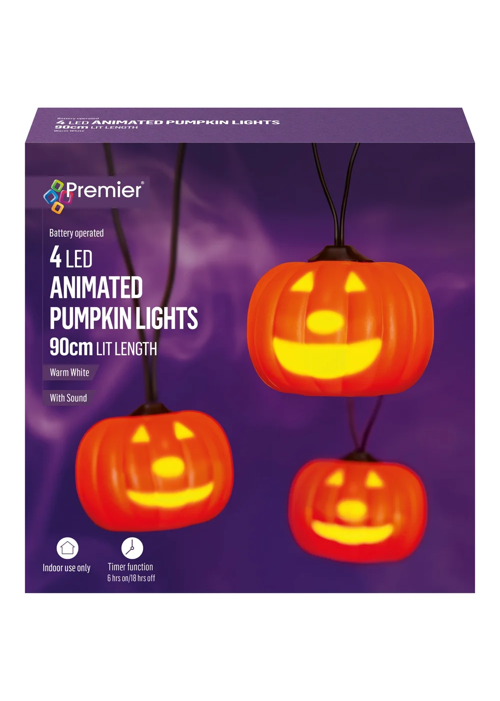 Premier Decorations Battery Operated Talking Pumpkin String Lights with Moving Face Projection - Set of 4 - One Size Image 3