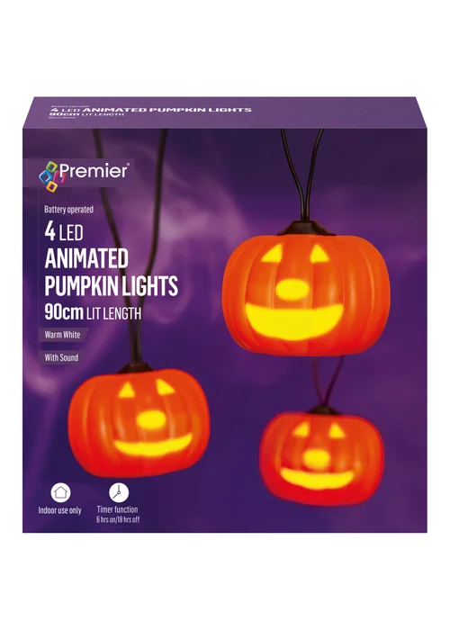 Premier Decorations Battery Operated Talking Pumpkin String Lights with Moving Face Projection - Set of 4 - One Size Image 3