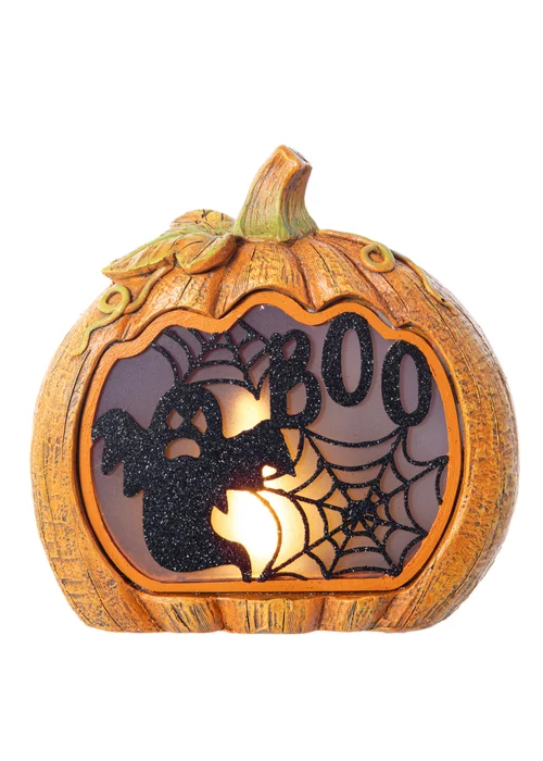 Premier Decorations Battery Operated TableTop Boo Pumpkin with LED Flame - One Size Image 1